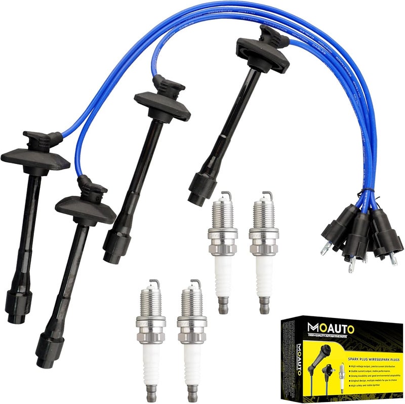 MOAUTO Set of 4 PCS Iridium Spark Plugs with Wire Set 90919-22400 8916 RC-TE58 Compatible with Toyota Camry Solara RAV4 - L4 2.0 2.2 - Image 1
